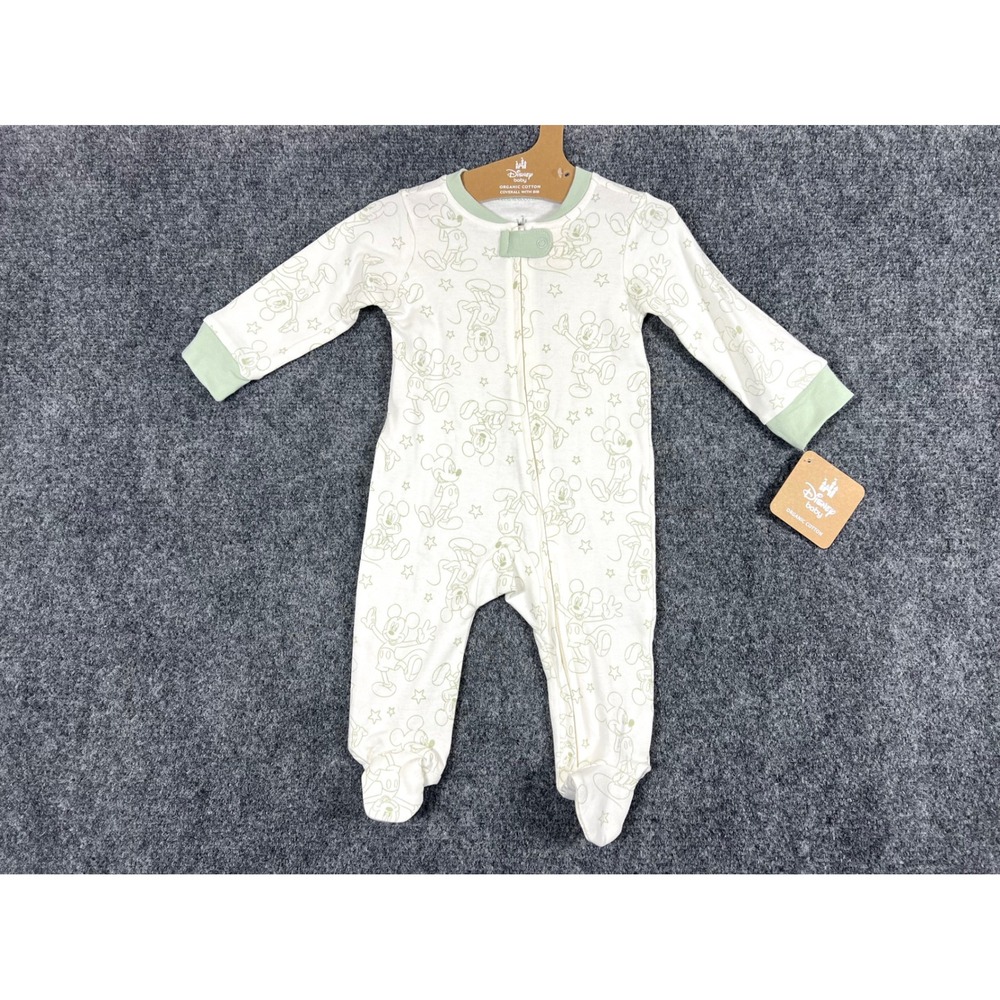 Disney Baby Mickey Mouse Organic Cotton Footed Coverall and Bib Set Green Cream